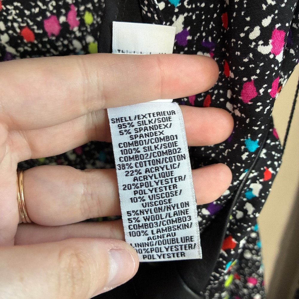 Diane von Furstenberg Silk Paint Splatter Wrap Dress 6 Black Multicolor Womens - Picture 9 of 14